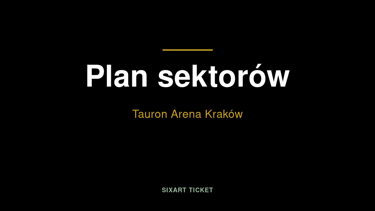 Schemat sektorów Tauron Arena Kraków — cztery poziomy z numeracją od 100 do 230, centralna płyta koncertowa